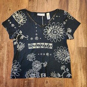 Vintage 1990s Liz Claiborne Graphic Cotton Tee Shirt